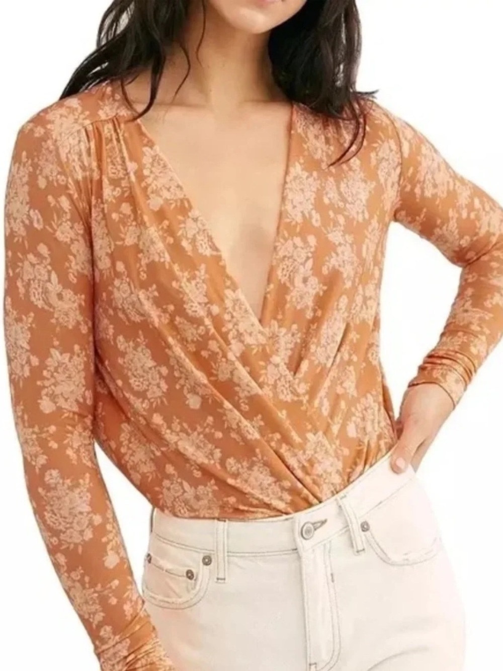 Free People Floral Long Sleeve Bodysuit